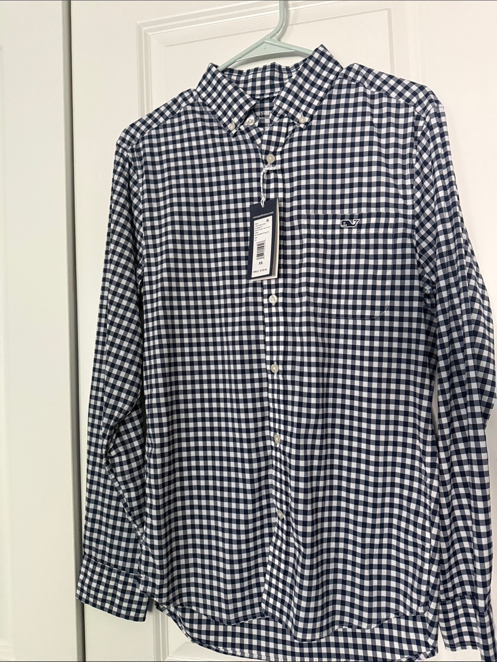 NWT: Vineyard Vines Navy and White Gingham Button-Down Shirt, size XS